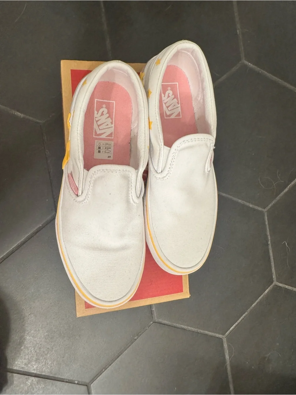 Vans Kids White Slip-On Sneakers with Yellow Star Accents